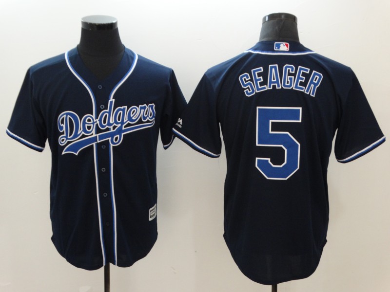 Men's Los Angeles Dodgers #5 Corey Seager Navy Cool Base Stitched MLB Jersey