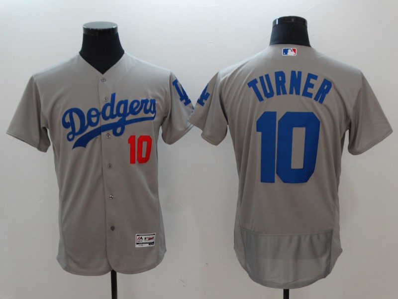 Men's Los Angeles Dodgers #10 Justin Turner Gray Flexbase Stitched MLB Jersey