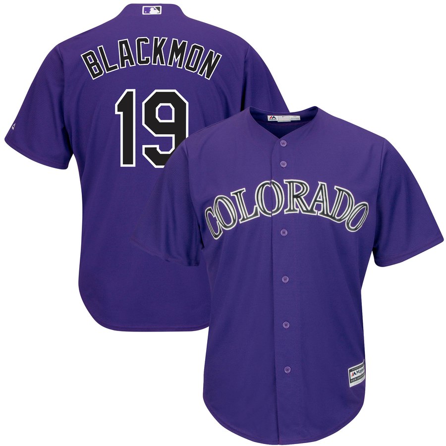 Men's Colorado Rockies #19 Charlie Blackmon "Chuck Nazty" Purple Cool Base Stitched MLB Jersey