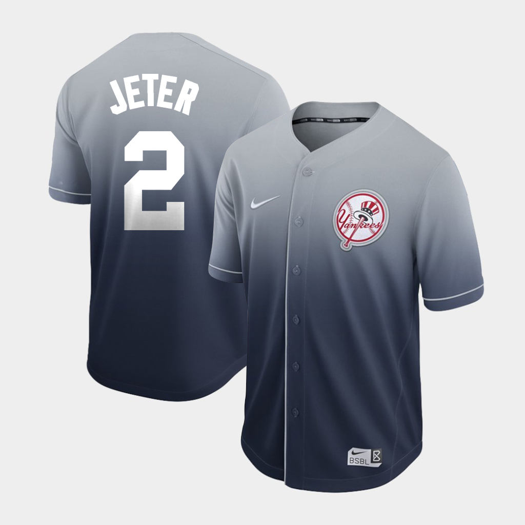 Men's New York Yankees #2 Derek Jeter Grey Fade Stitched MLB Jersey