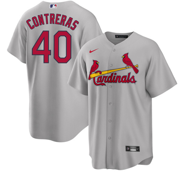 Men's St. Louis Cardinals #40 Willson Contreras Gray Cool Base Stitched Jersey