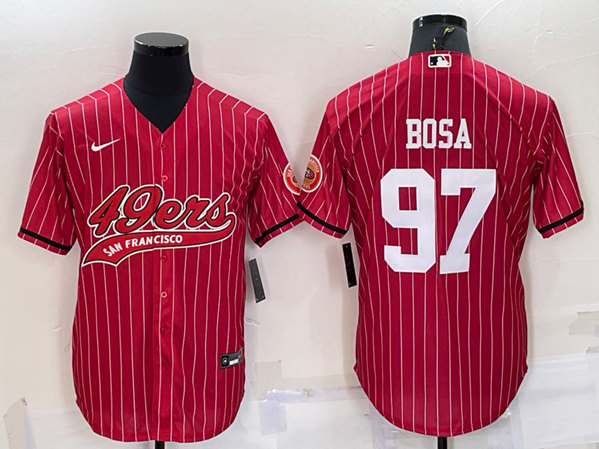 Men's San Francisco 49ers #97 Nick Bosa Red With Patch Cool Base Stitched Baseball Jersey
