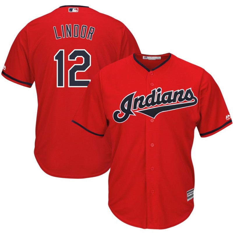 Men's Cleveland Indians #12 Francisco Lindor "Mr. Smile" Red Cool Base Stitched MLB Jersey