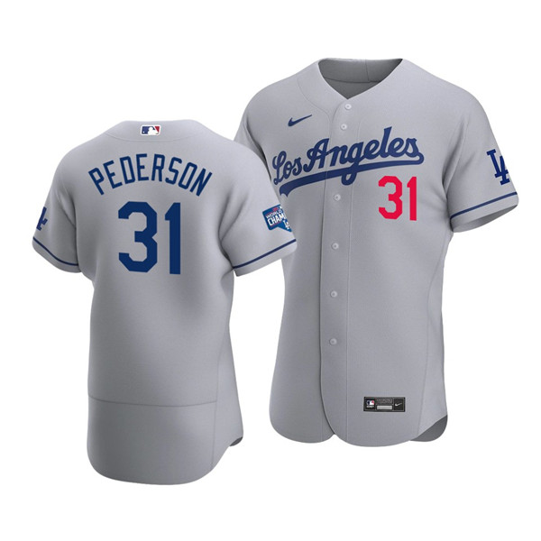 Men's Los Angeles Dodgers #31 Joc Pederson 2020 Blue World Series Champions Patch Flex Base Sttiched MLB Jersey