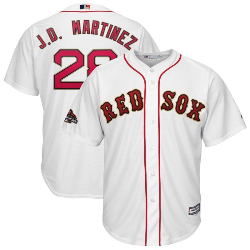 Men's Boston Red Sox #28 J.D. Martinez Majestic White 2019 Gold Program Cool Base Stitched MLB Jersey