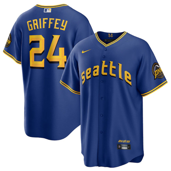 Men's Seattle Mariners #24 Ken Griffey Jr. Royal 2023 City Connect Cool Base Stitched Baseball Jersey