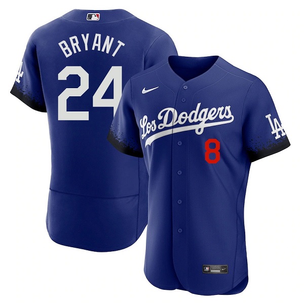 Men's Los Angeles Dodgers Front #8 Back #24 Kobe Bryant 2021 Royal City Connect Flex Base Stitched Baseball Jersey