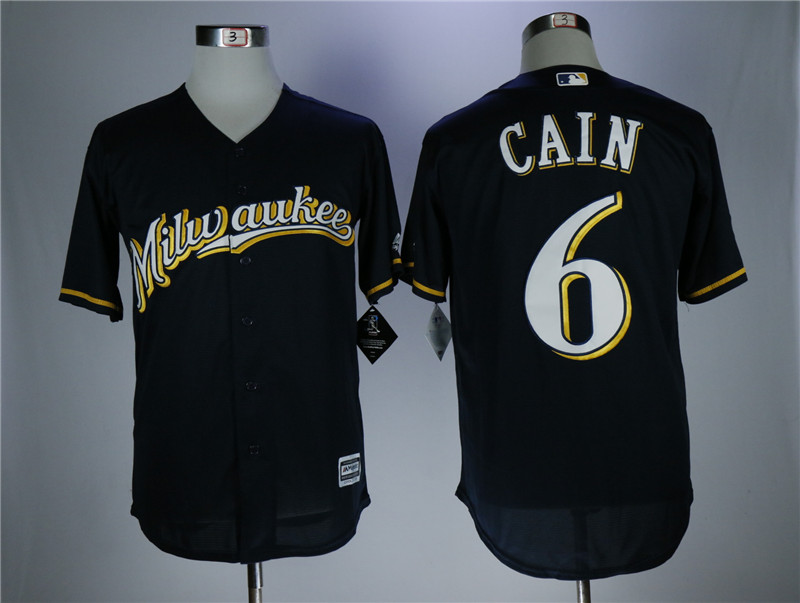Men's Milwaukee Brewers #6 Lorenzo Cain navy Coolbase Stitched MLB Jersey
