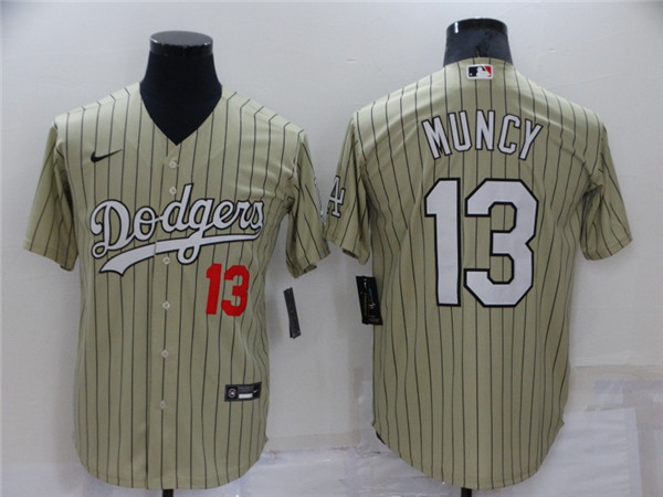 Men's Los Angeles Dodgers #13 Max Muncy Cream Throwback Stitched Baseball Jersey