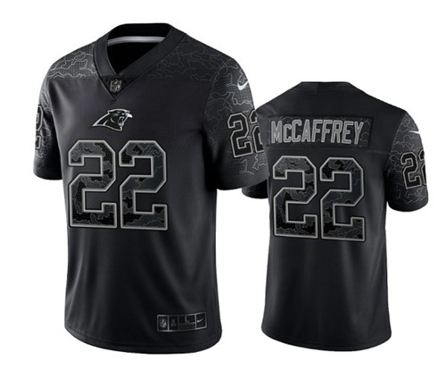 Men's Carolina Panthers #22 Christian McCaffrey Black Reflective ...