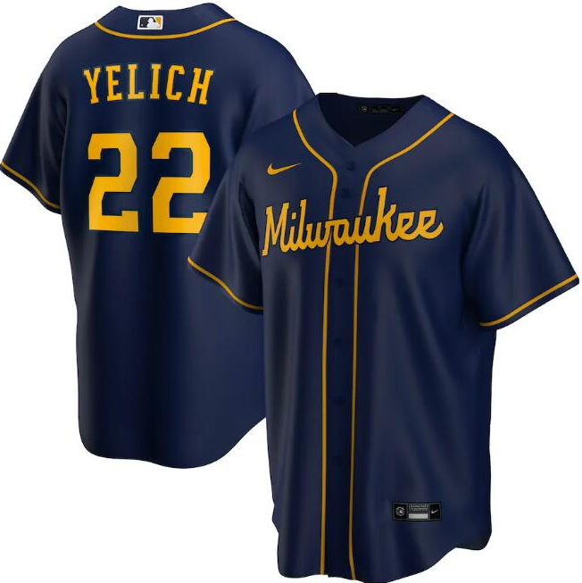 Men's Milwaukee Brewers Navy #22 Christian Yelich Cool Base Stitched MLB Jersey