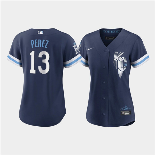 Women's Kansas City Royals #13 Salvador Perez 2022 Navy City Connect Cool Base Stitched Jersey(Run Small)