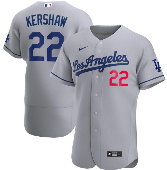 Men's Los Angeles Dodgers Grey #22 Clayton Kershaw Flex Base Stitched MLB Jersey