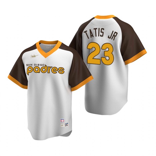 Men's San Diego Padres #23 Fernando Tatis Jr. White Cooperstown Stitched Jersey