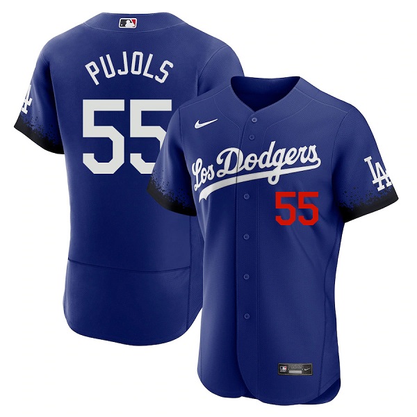 Men's Los Angeles Dodgers #55 Albert Pujols 2021 Royal City Connect Flex Base Stitched Baseball Jersey