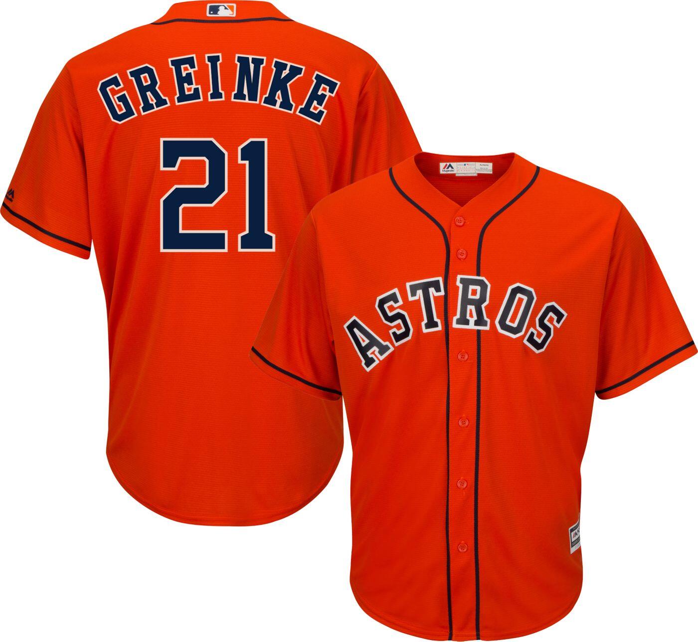 Men's Houston Astros #21 Zack Greinke Majestic Orange 2019 Cool Base Stitched MLB Jersey
