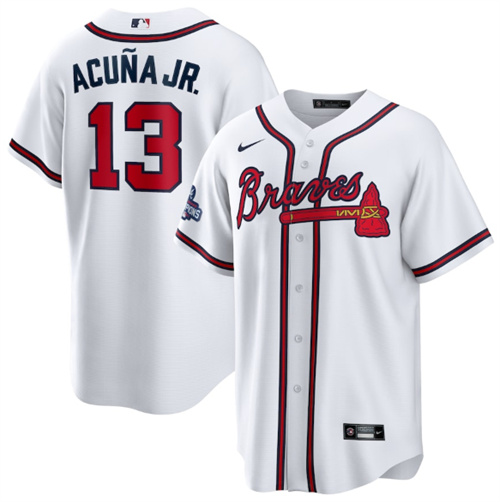 Men's Atlanta Braves #13 Ronald Acuna Jr. 2021 White World Series Champions Cool Base Stitched Jersey