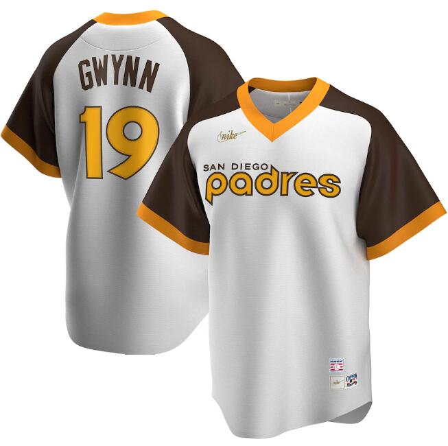 Men's San Diego Padres White & Brown #19 Tony Gwynn Cool Base Stitched MLB Jersey