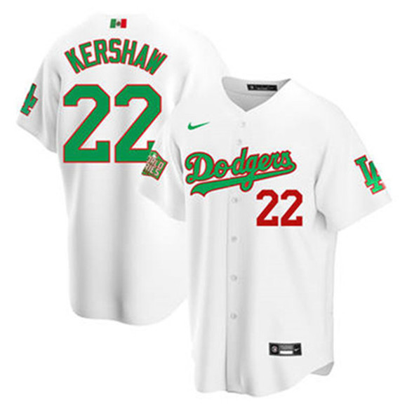 Men's Los Angeles Dodgers #22 Clayton Kershaw White Green Mexico 2020 World Series Stitched MLB Jersey