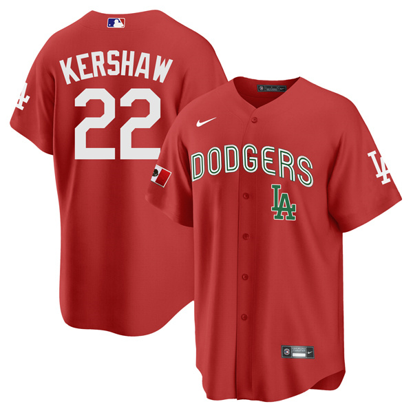 Men's Los Angeles Dodgers #22 Clayton Kershaw 2021 Mexican Heritage Red Stitched Baseball Jersey