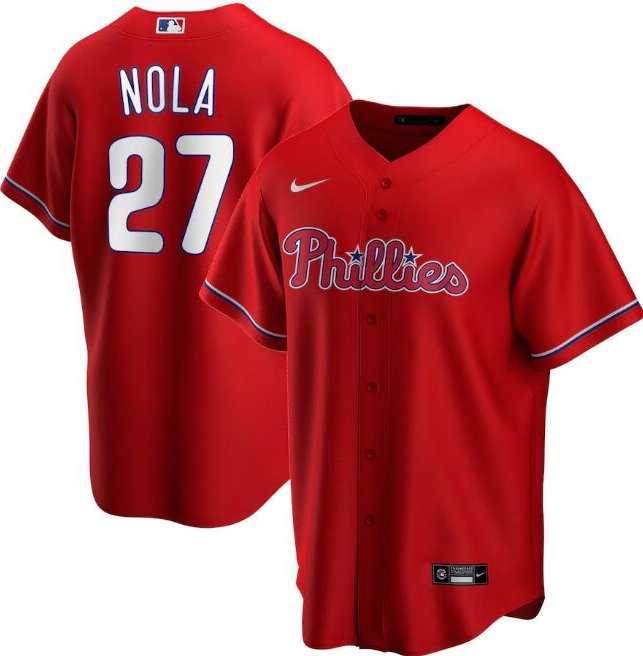 Men's Philadelphia Phillies Red #27 Aaron Nola Cool Base Stitched MLB Jersey