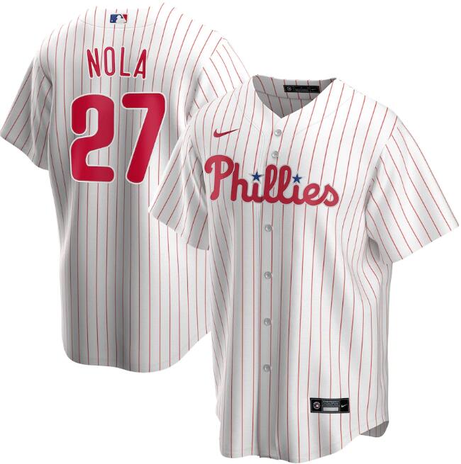 Men's Philadelphia Phillies White #27 Aaron Nola Cool Base Stitched MLB Jersey