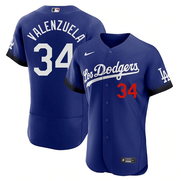 Men's Los Angeles Dodgers #34 Toro Valenzuela 2021 Royal City Connect Flex Base Stitched Baseball Jersey