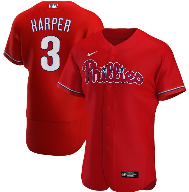Men's Philadelphia Phillies Red #3 Bryce Harper Flex Base Stitched MLB Jersey