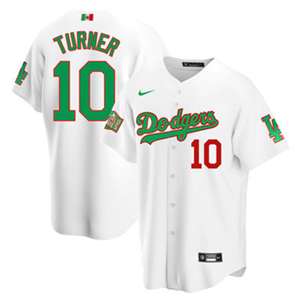 Men's Los Angeles Dodgers #10 Justin Turner White Green Mexico 2020 World Series Stitched MLB Jersey