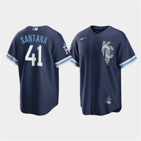 Men's Kansas City Royals #41 Carlos Santana 2022 Navy City Connect Cool Base Stitched Jersey