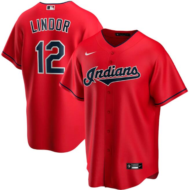 Men's Cleveland Indians Red #12 Francisco Lindor Cool Base Stitched MLB Jersey