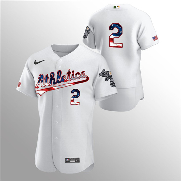 Men's Oakland Athletics White #2 Khris Davis 2020 Stars & Stripes Flex Base MLB StitchedJersey