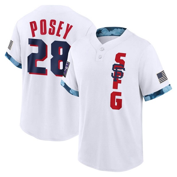 Men's San Francisco Giants #28 Buster Posey 2021 White All-Star Cool Base Stitched Baseball Jersey