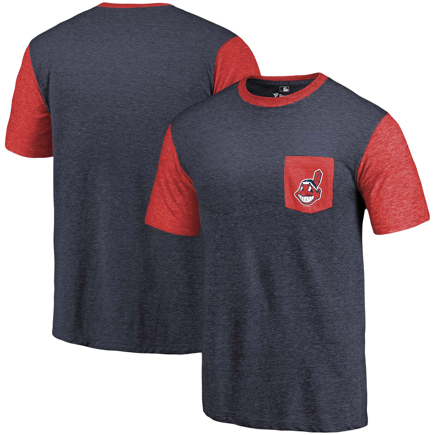 Men's Cleveland Indians Fanatics Branded Navy-Red Refresh Pocket T-Shirt