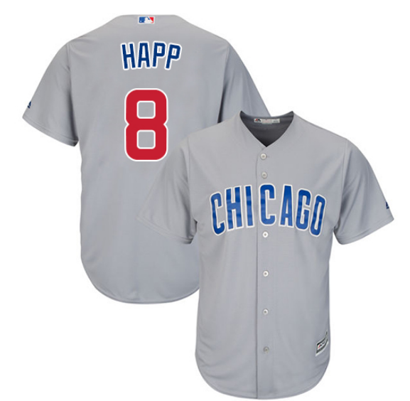 Men's Chicago Cubs #8 Ian Happ Grey Cool Base Stitched MLB Jersey