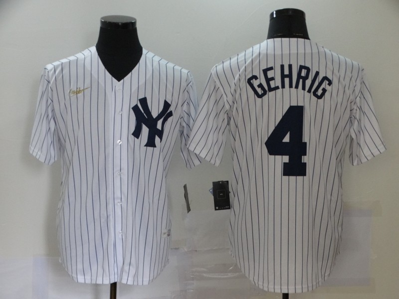 Men's New York Yankees White #4 Lou Gehrig 2020 New Throwback Cool Base Stitched Jersey