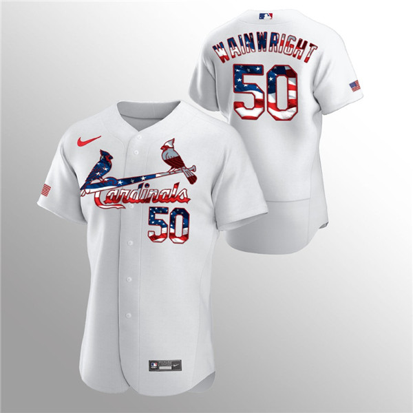 Men's St. Louis Cardinals White #50 Adam Wainwright 2020 Stars & Stripes Flex Base Stitched MLB Jersey