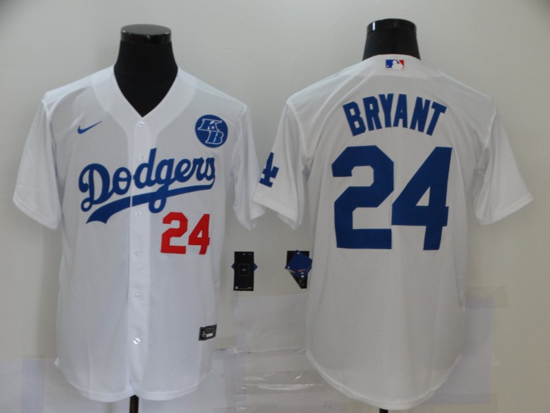 Men's Los Angeles Dodgers #24 Kobe Bryant White 2020 KB Patch Cool Base Stitched MLB Jersey