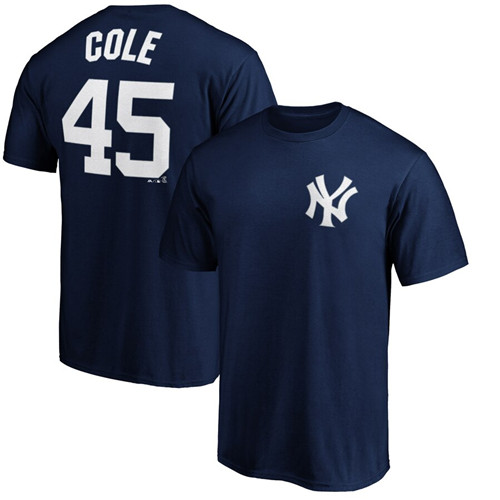 Men's New York Yankees #45 Gerrit Cole Majestic Navy l Name & Number T-Shirt