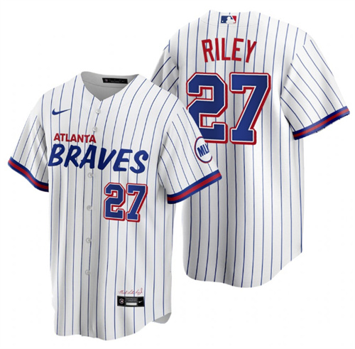 Men's Atlanta Braves #27 Austin Riley 2021 White City Connect Stitched Jersey