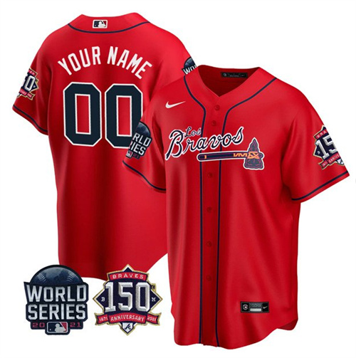 Men's Atlanta Braves Active Player Custom 2021 Navy World Series Champions With 150th Anniversary Cool Base Stitched Jersey
