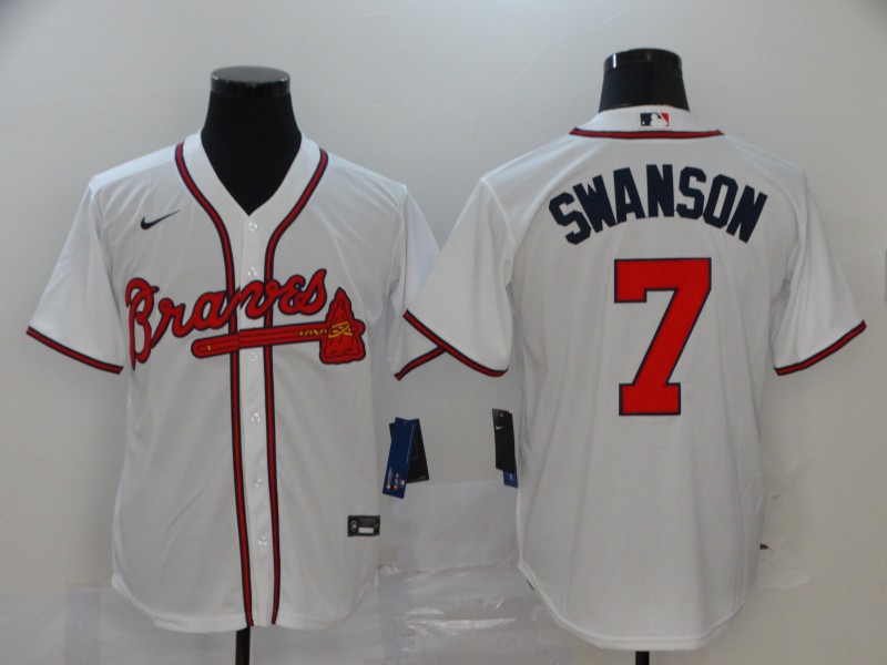 Men's Atlanta Braves #7 Dansby Swanson White Cool Base Stitched MLB Jersey