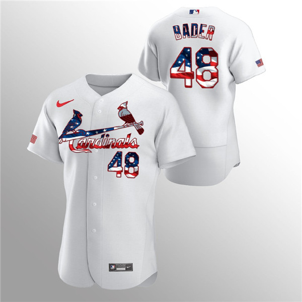 Men's St. Louis Cardinals White #48 Harrison Bader 2020 Stars & Stripes Flex Base Stitched MLB Jersey