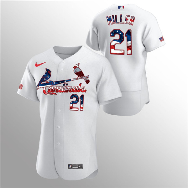 Men's St. Louis Cardinals White #21 Andrew Miller 2020 Stars & Stripes Flex Base Stitched MLB Jersey