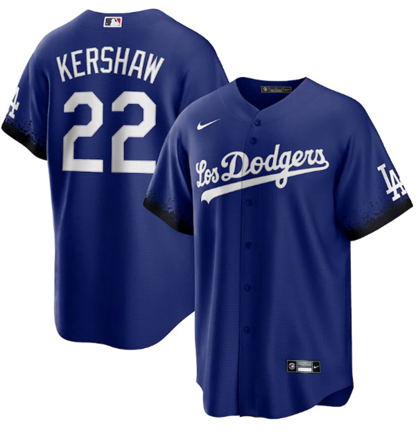 Men's Los Angeles Dodgers #22 Clayton Kershaw 2021 Royal City Connect Cool Base Stitched Baseball Jersey