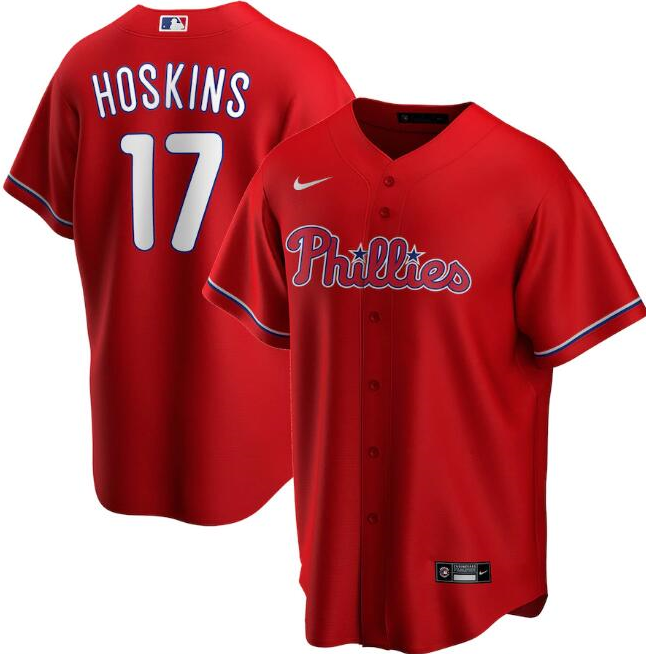 Men's Philadelphia Phillies Red #17 Rhys Hoskins Cool Base Stitched MLB Jersey