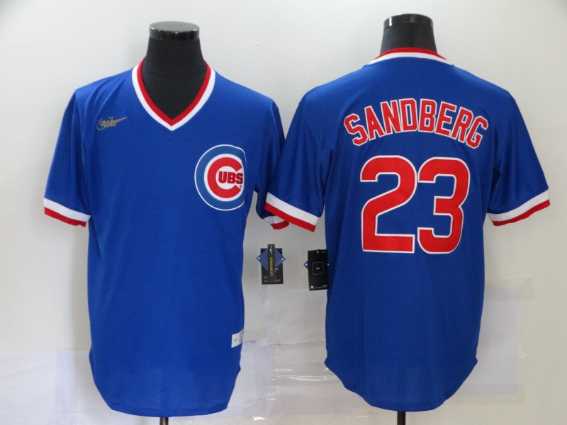Men's Chicago Cubs #23 Ryne Sandberg Blue Throwback Cool Base Stitched Jersey