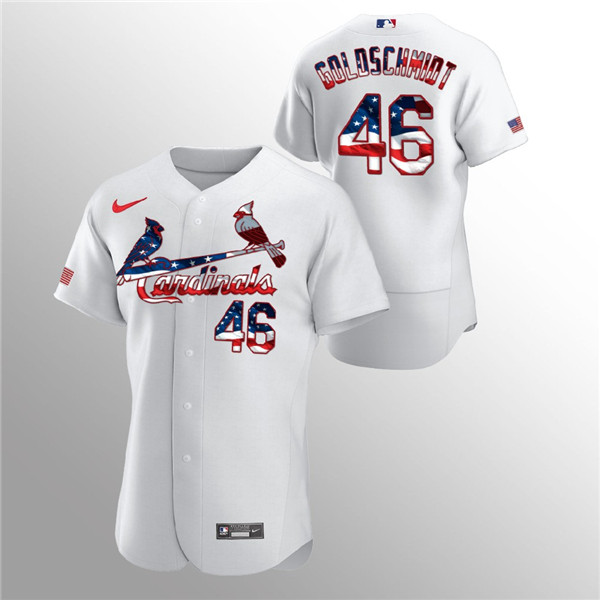 Men's St. Louis Cardinals White #46 Paul Goldschmidt 2020 Stars & Stripes Flex Base Stitched MLB Jersey