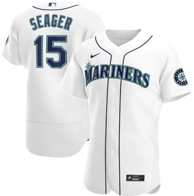Men's Seattle Mariners White #15 Kyle Seager Flex Base MLB Jersey