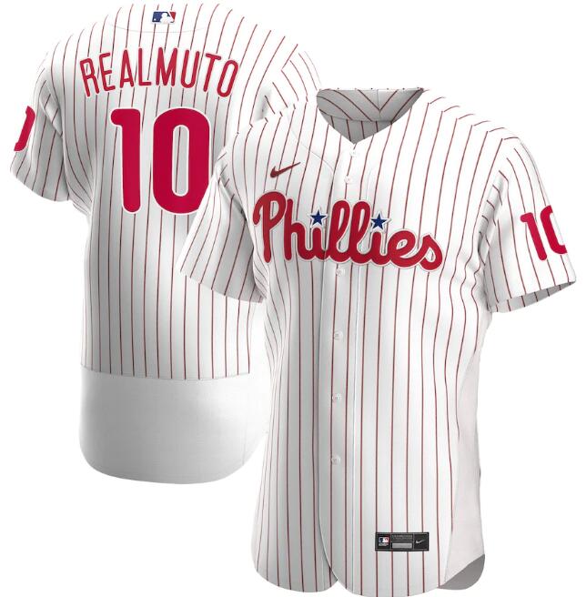 Men's Philadelphia Phillies White#10 J.T. Realmuto Flex Base Stitched MLB Jersey